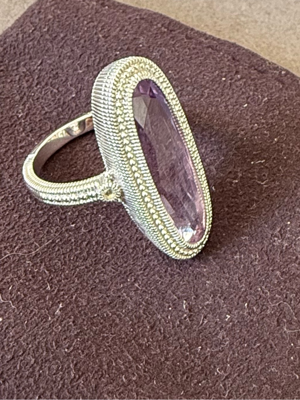 Judith Ripka Sterling Silver Amerhyst and White Topaz Elongated Ring size